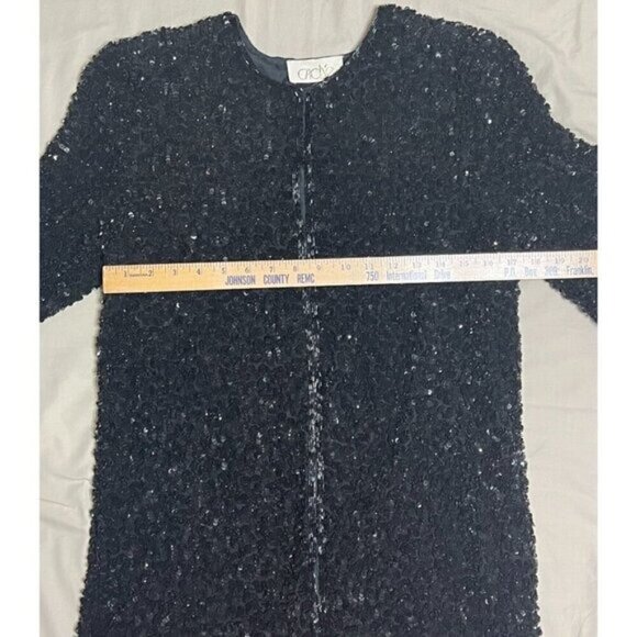 Cache Vintage Silk Black Sequin Textured Cardigan Jacket Women's Medium Formal - Picture 6 of 12
